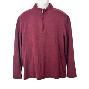Van Heusen Men's Quarter-Zip‎ Pullover Sweater Maroon Ribbed Knit Size Large